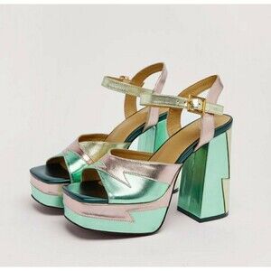 Nasty Gal Multicolor Metallic Chunky Platform Heels Lightly Used Sz 54" heel C1
